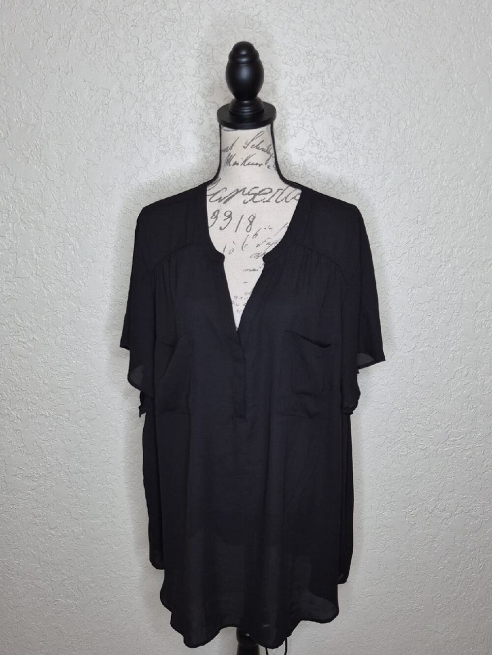 Torrid Sheer Black Top With Chest Pockets
